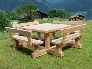 table banc en bois avec dossiers