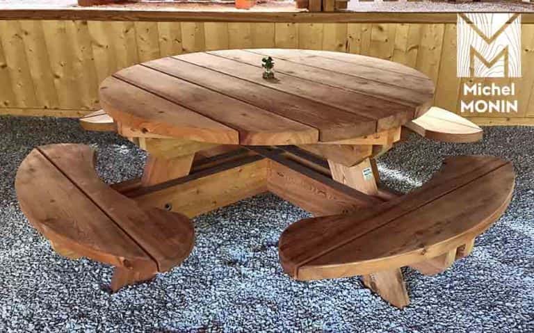 Table-banc Ronde bois - Mobilier d'extérieur en mélèze | Monin Bois SAS