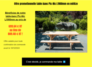 offre table banc mélèze pic nic michel monin