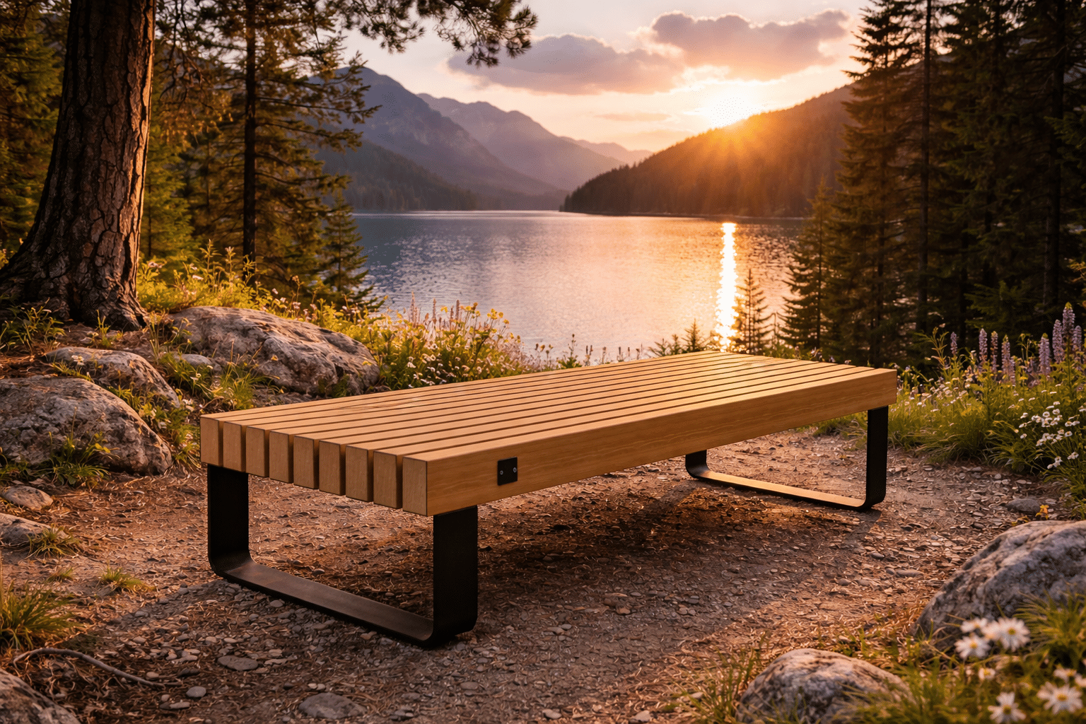 Banc Lécherain piétements métalliques