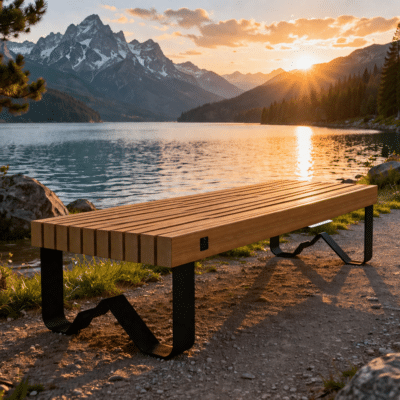 Banc Lécherain piétements métalliques découpés montagne